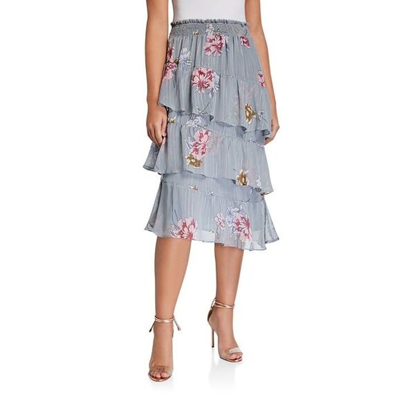 NWT Walter Baker Designer Brand Evon Floral Ruffle Midi Skirt Large Women's - Picture 2 of 5